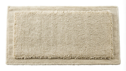 Detailed plush beige bath mat isolated on white isolated for home decor and design