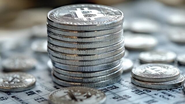 A stack of coins sits on top of a newspaper, great for financial or economic concepts