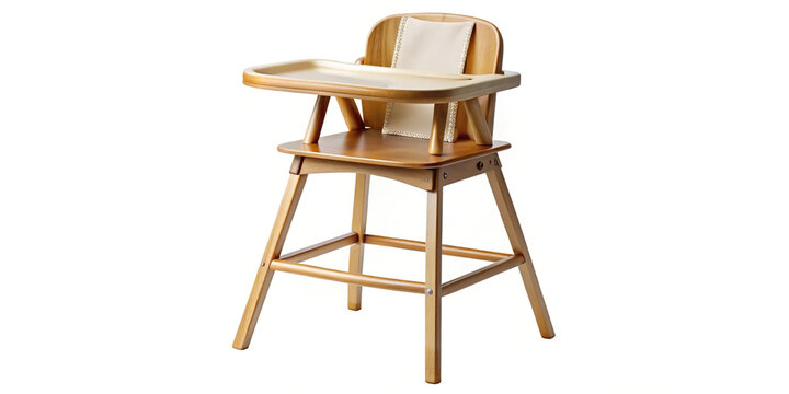 Classic wooden high chair isolated detailed for baby mealtime and infant feeding