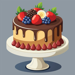 Realistic Cake Illustration,Chocolate and Berry Dessert Cake Vector,Fresh Fruit Cake Vector,Tasty Dessert Cake Illustration,