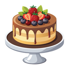 Realistic Cake Illustration,Chocolate and Berry Dessert Cake Vector,Fresh Fruit Cake Vector,Tasty Dessert Cake Illustration,