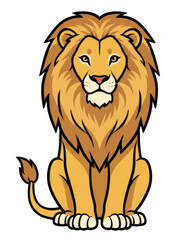 Fototapeta premium Majestic Golden Lion Sitting Confidently Against A Black Background With A Full Mane