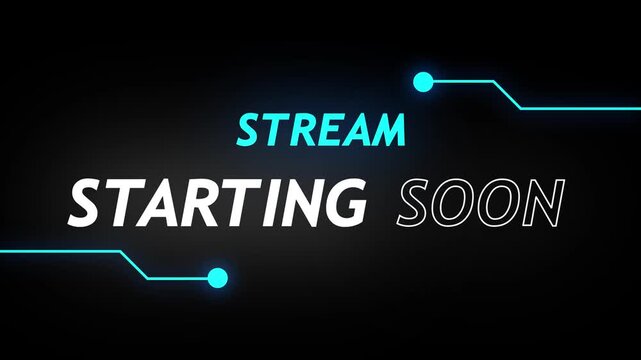 Stream starting soon neon Blue text animation suitable for video live streaming. Animated neon starting soon text, advertising next business concept 4k animation on black background