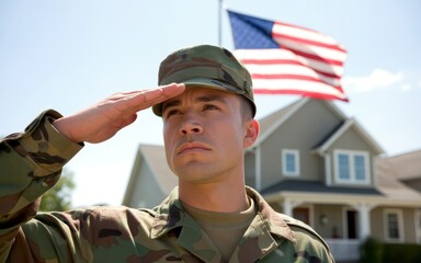Stock photo of a soldier saluting american flag military appreciation veteran patriotic army uniform usa