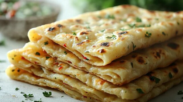 A stack of flatbread sits on a table