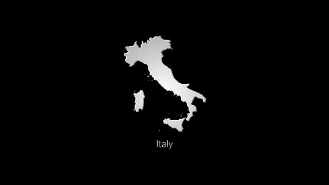 Italy map appearing and disappearing with light effects on black background
