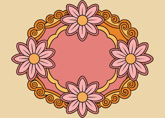 Naklejka premium Retro floral frame with swirling decorative elements pink flowers