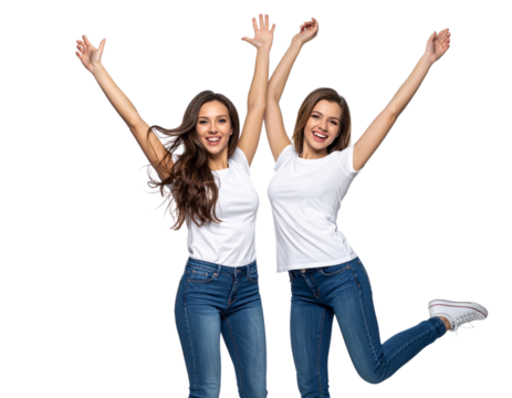 Happy Female Friends Dancing with Headphones – Fun Lifestyle PNG - Powered by Adobe