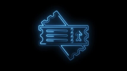 Neon style glowing plane ticket illustration on dark background revealing flight details