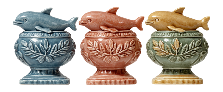 Decorative Dolphin Figurines in Three Color Variations with Elegant Details - Powered by Adobe