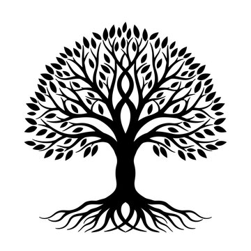 Yggdrasil tree, tree with roots, vector isolated on white background, vector illustration .