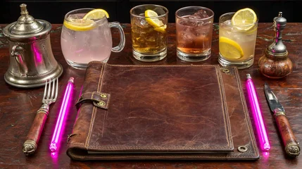 Fototapete Bar Savoring sophisticated cocktails and a vintage journal, perfect for elegant evenings and creative inspiration  © NguyenQuoc