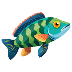 Wrasse Fish Vector | Generative AI Linocut Silhouette Design