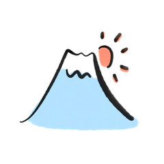 墨絵のシンプルな富士山と初日の出　2026 水彩画
