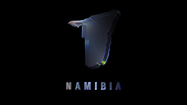 Rotating holographic namibia map on black background