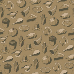 Subtle brown on brown thanksgiving isometric seamless pattern background