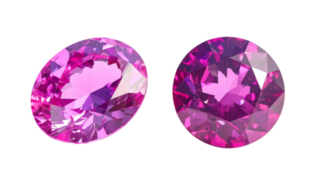 - Two Pink Spinel Gemstone Variations Side by Side, isolated on transparent background