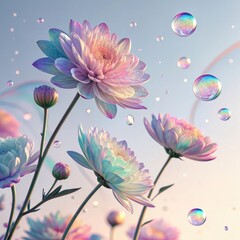 holographic flowers falling  , best quality