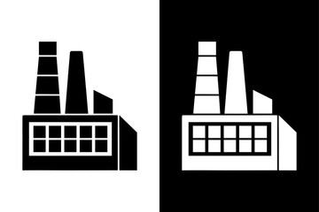 Obraz premium Eco Manufacturing Plant Icon — Green Energy and Solar Power Concept on Black and White Background.