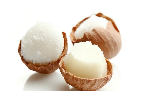 A close-up shot of a nut shell with a section cut off, revealing the interior