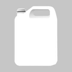 White plastic jerry can or canister for liquids. Blank White Plastic Jerry Can Bottle with Handle and Cap - Isolated Packaging Mockup.
