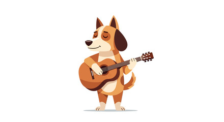 Obraz premium A cartoon dog playing guitar isolated on white background expressing musical creativity with