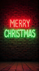 Fototapeta premium Neon Glow Christmas Message on Brick Wall