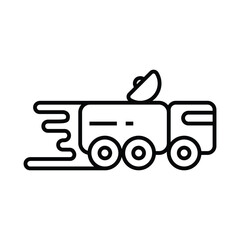 A black outlined icon depicting a truck with a dish on top A speed trail emanates from the truck
