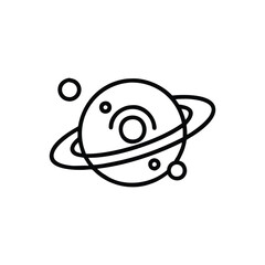 A black planet graphic with rings small circles and internal circular designs