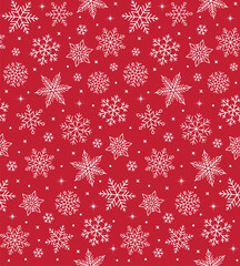 Seamless Christmas White Snowflakes On Red Background