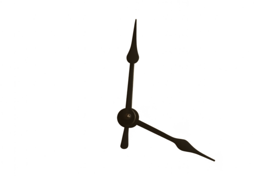 Minimalistic black clock hands on transparent or white background, time concept, modern design