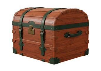 Isolated treasure chest with leather straps, vintage storage trunk for adventure decor