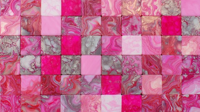 hot pink opal checkerboard pattern with glossy iridescent texture