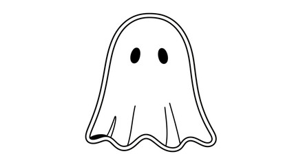 A simple illustration of a cartoon ghost with a white body and black eyes, isolated.