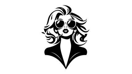 A stylized black and white illustration of a woman with sunglasses, smoking.