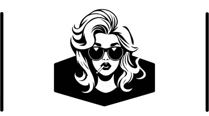 Stylish woman with sunglasses and cigarette, depicted in a black and white vector illustration.