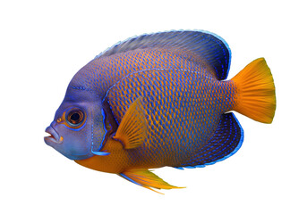 Isolated, majestic bluefaced angelfish with beautiful colors in natural light, side view