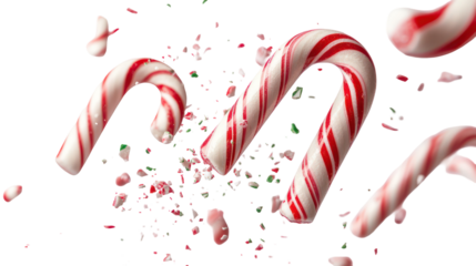 Christmas candy canes with peppermint shards isolated on transparent background