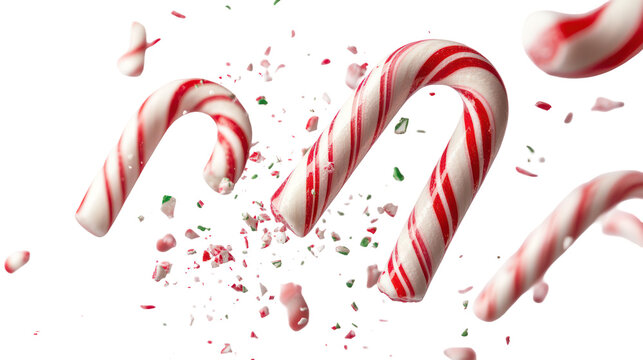 Christmas candy canes with peppermint shards isolated on transparent background - Powered by Adobe