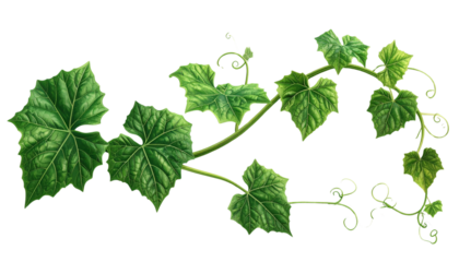 .Two Pumpkin Vine Variations with Leaves and Tendrils Side by Side, isolated on transparent background