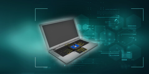 3d render Laptop computer with microchips