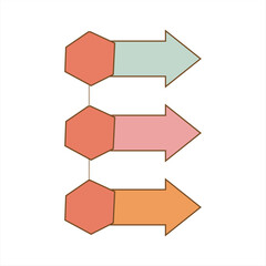 Obraz premium Modern infographic with hexagonal arrow shapes in pastel tones symbolizing direction and workflow.