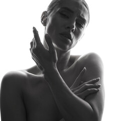 Beauty, sensual and face of woman in a studio with body care, wellness. Sensual. 