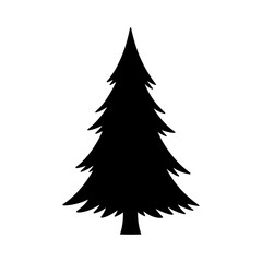 Obraz premium Illustration of a single black christmas tree silhouette with distinct branches on a white background plain