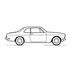 Fototapeta premium Side view outline of a classic coupe car with round headlights and visible wheels on a white background