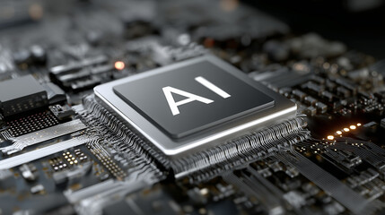 Processus de technologie avancée avec une puce IA sur une carte mère moderne