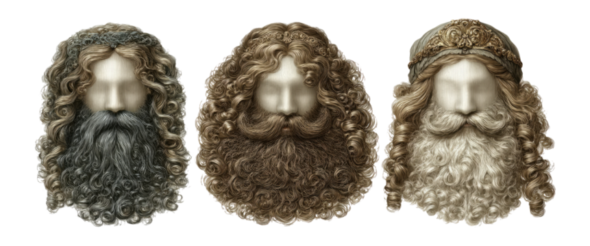 Elegant Collection of Three Distinct Beard Styles on Isolated Background