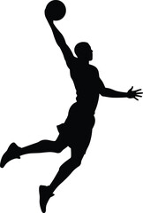 Basketball player silhouette, slam dunk illustration, sports action design, athletic movement artwork, dynamic basketball icon, professional sports graphic, modern fitness symbol