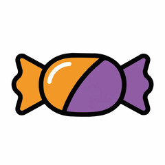 Delicious Halloween candy icon with orange and purple wrapper, perfect for spooky season designs and treat illustrations, vector art for festive projects