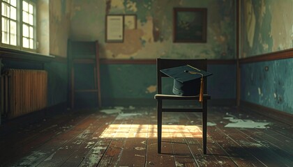 Empty Chair with Graduation Cap and Gown – Symbol of Completion